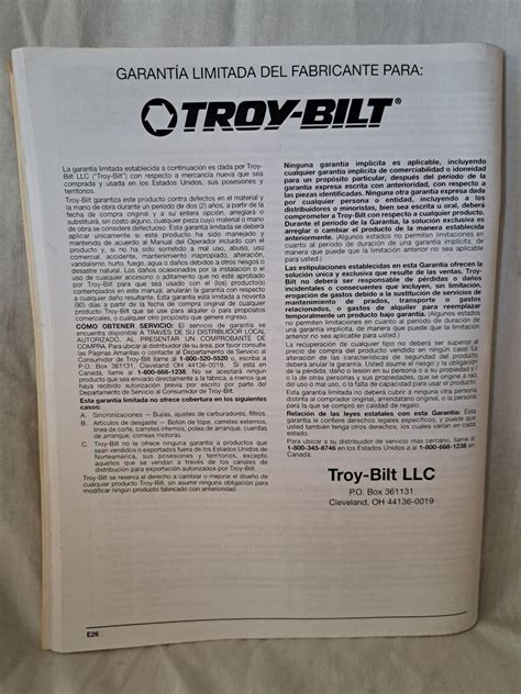 Troy Bilt 4 Cycle Cultivator Tb144 769 02190 Operators Manual Only