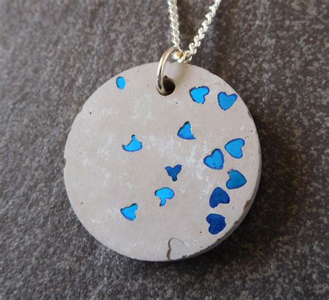 Blue Heart Glitter Concrete Pendant Concrete Blue Heart Necklace