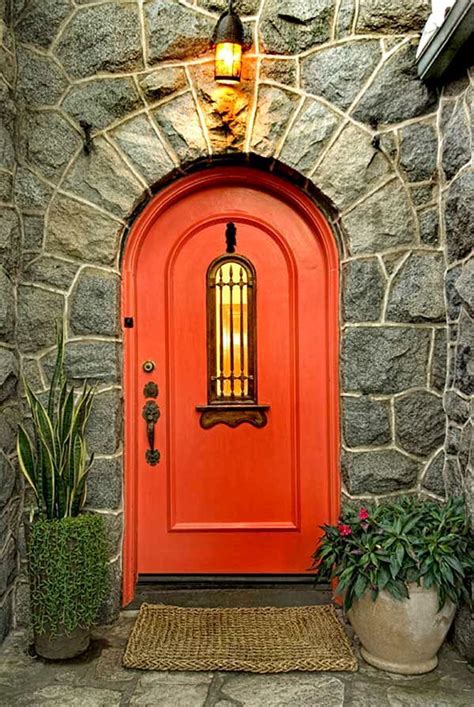 Love This Bright Orange Door And The Natural Stonemodern Medieval