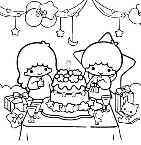 Little Twin Stars Birthday coloring page - Download, Print or Color