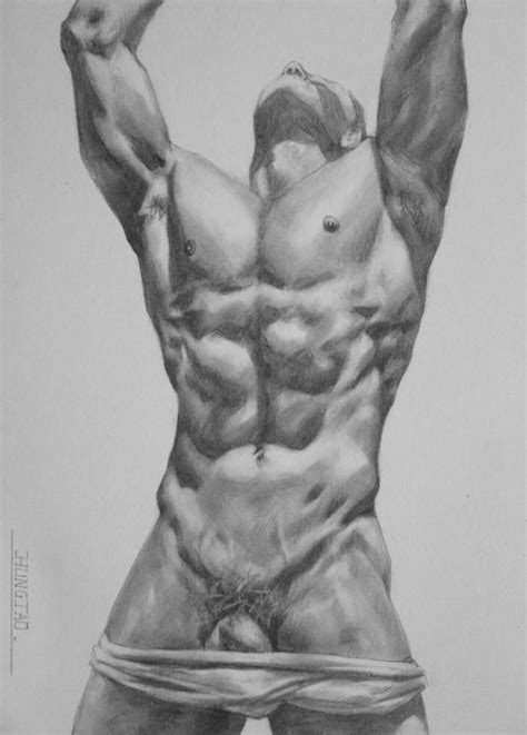 Original Drawing Charcoal Pencil Art Male Nude Gay Man On Paper