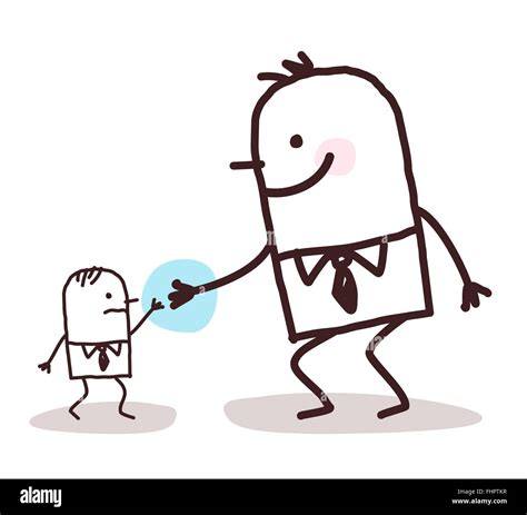 Cartoon Big Businessman Giving A Hand To A Small One Vector Stock Photo