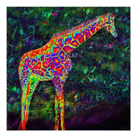 Neon Giraffe Poster Giraffe Artwork Giraffe Art Giraffe