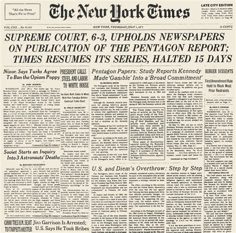 Pentagon Papers 1971 Nfront Page Of The New York Times 1 July 1971