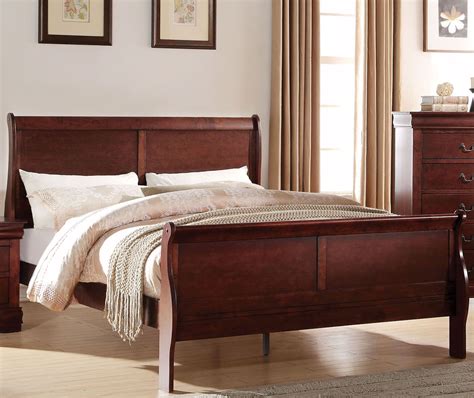 The traditional louis philippe king bed and nightstand set comes in a black finish on solid hardwood and veneers. Louis Philippe Cherry King Sleigh Bed - 1StopBedrooms.