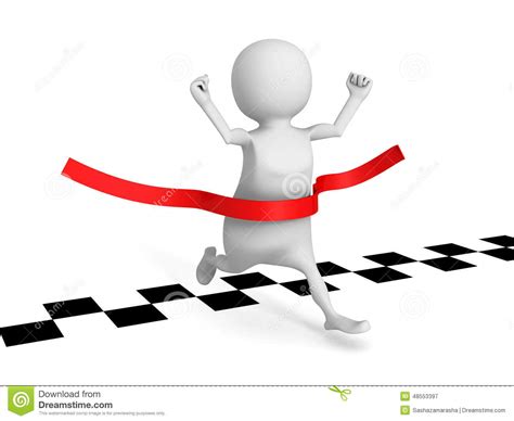 3d Man Running Cross Finish Line Success Winning Of Human Race Stock