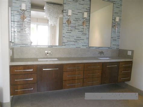 Get trade quality cabinets & other bathroom furniture at low prices. Extra long white oak floating double sink vanity ...