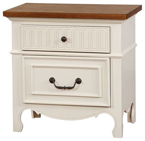 White Wood Night Stand With Oak Finish Top - Contemporary ...
