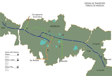 Mapa De La Ciudad De Medellín Y De Sus Líneas De Transporte Metro