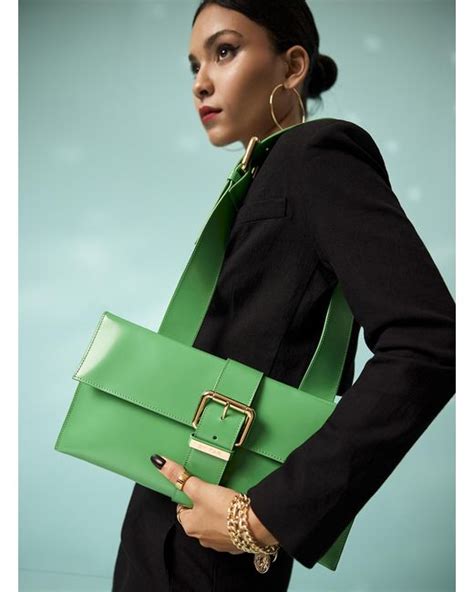 By Far Carol Leather Envelope Bag In Green Lyst