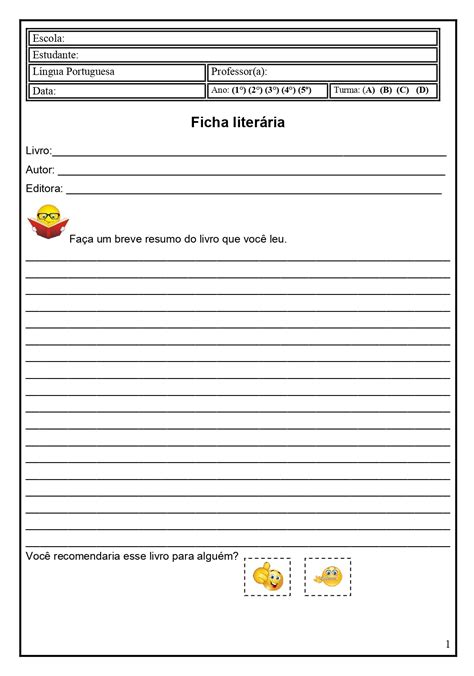 Ficha Literária 1 Ano