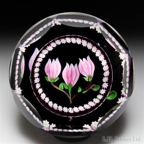 Caithness Glass 1994 “magnolia” Pink Flowers And Millefiori Garland Faceted Paperweight By