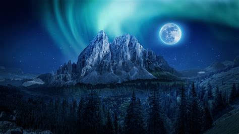 2560x1440 Mountain Aurora Moon Night Northern Lights 4k 1440p