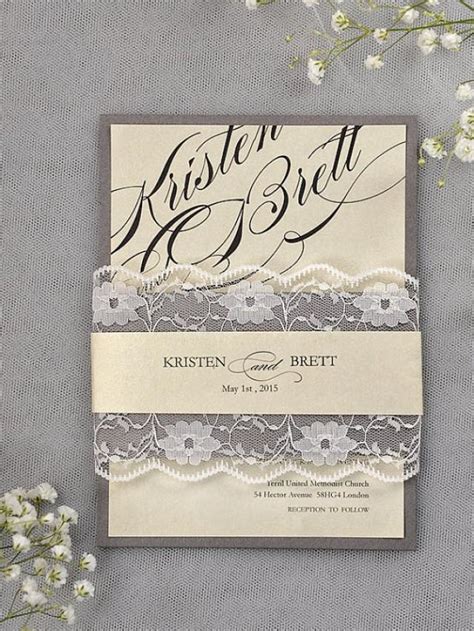 Custom Listing 90 Grey And Ivory Wedding Invitation 81 Printed 9