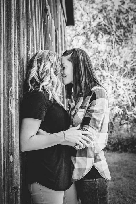 Outdoor Rustic Wisconsin Lesbian Engagement Shoot Couple Photoshoot Poses Couple Photography