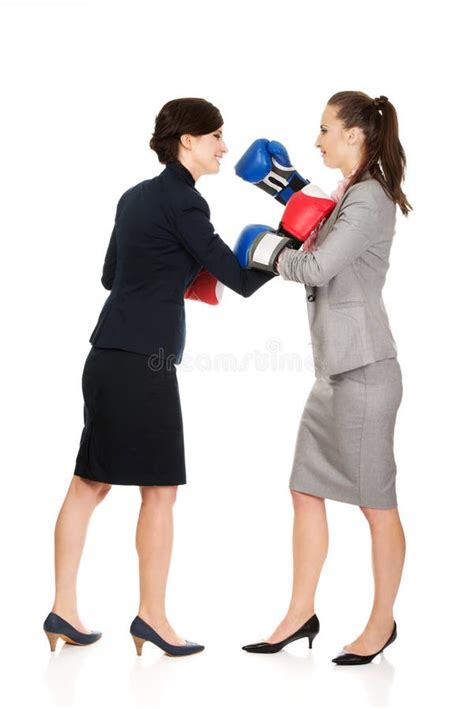 Two Business Women With Boxing Gloves Fighting Stock Image Image Of