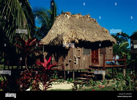 Typical Thatched Wooden Hut On The Island Caye Caulker Belize