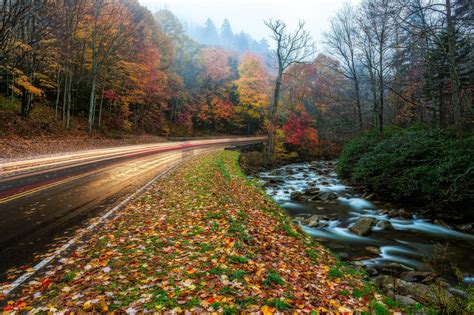 Usa Autumn Roads Parks Great Smoky Mountains Nature Wallpapers