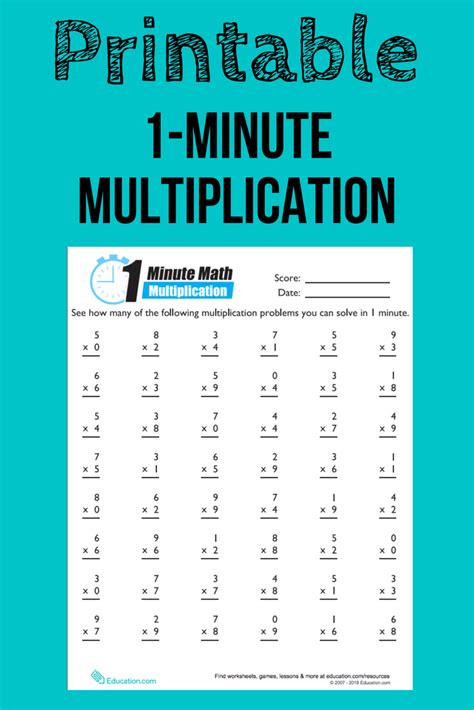 One Minute Math Worksheet
