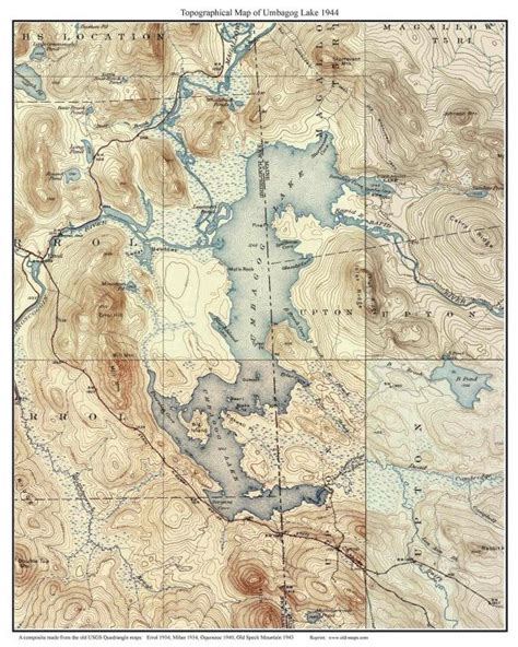 Umbagog Lake 1944 Old Topographic Map Usgs Custom Composite Etsy