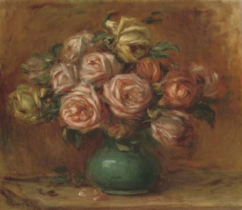 Pierre Auguste Renoir 1841 1919 Bouquet De Roses Dans Un Vase Vert
