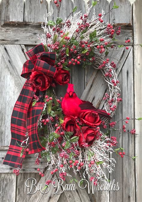 Cardinal Wreath Winter Wreath White Christmas Christmas Etsy