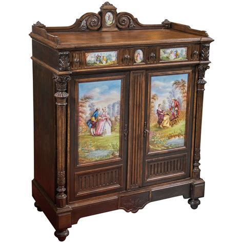 Antique hardwood jelly cupboard kitchen cabinet 42w52h16d. Antique Jelly Cabinet with Hand-Painted Pastoral Medallion ...