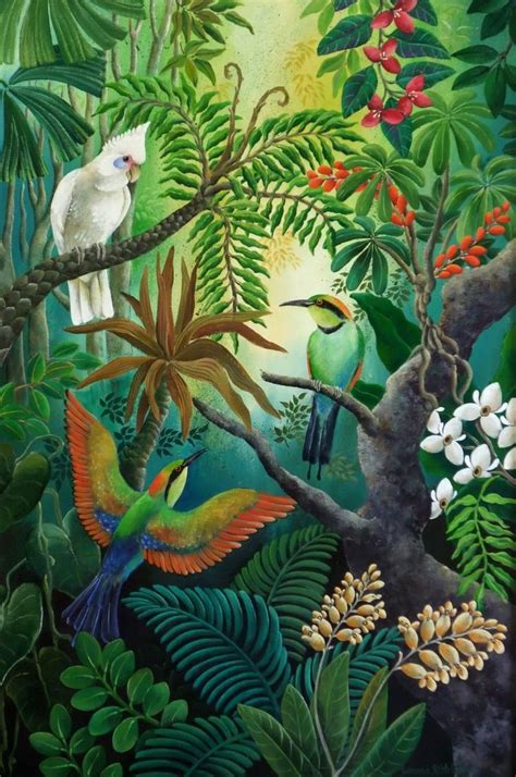 Henri rousseau paintings art conceptual jungle art wildlife paintings oil paintings post impressionism oil painting reproductions norman rockwell naive art. High in the Branches - Chinoiserie behang, Bloemenposters ...
