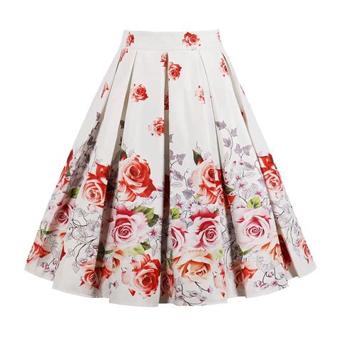 Wipalo Floral Print Vintage Skirts Women Plus Size High Waist Knee