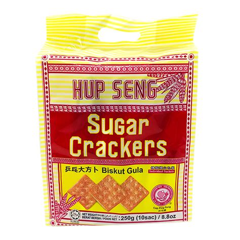 Malaysian brand hup seng has special cream crackers cap ping pong 428g which is a winner of the prestigious gold and grand gold award in 1994. Hup Seng Cream Crackers With Sugar 10's 250g