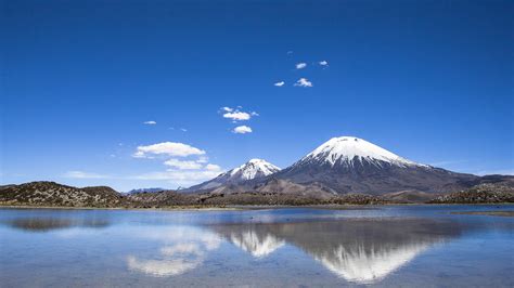 Mountain Landscape Reflection On Chile Lake With Blue Sky Background Hd