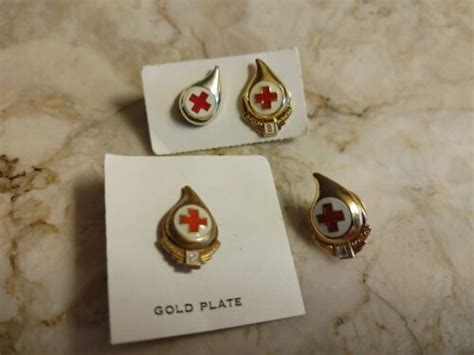 4 Lot Red Cross Blood Donor Blood Droplet Pins 2 G Gold Plate 3 Gallon