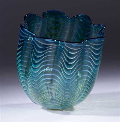 Sold Dale Chihuly Teal Blue Blown Glass Persian Seaform Basket For Por