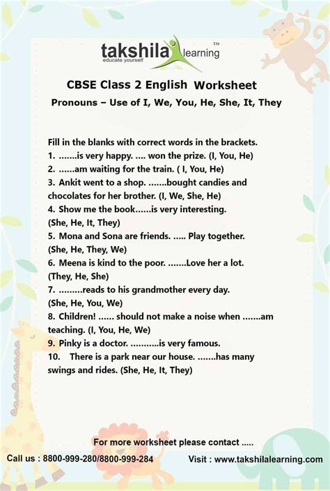 These worksheets for grade 2 are illustrative and simple, taking just 10 minutes of time to be completed. NCERT & CBSE Class 2 English Use of Pronouns Practice ...