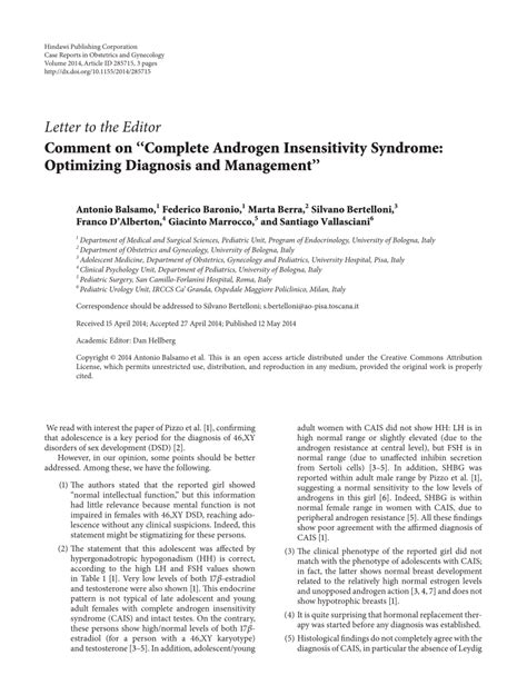 Pdf Comment On “complete Androgen Insensitivity Syndrome Optimizing Diagnosis And Management”