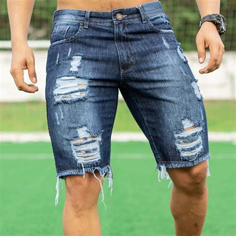 2023 Summer Men S Fashion Ripped Jeans Shorts Male Denim Shorts Thin