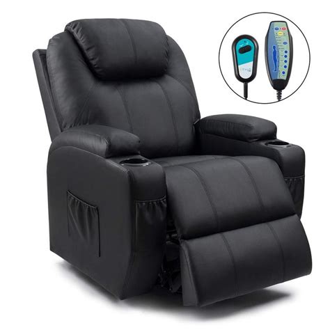 Lacoo Power Lift Recliner With Massage And Heat Black Faux Leather Recliner