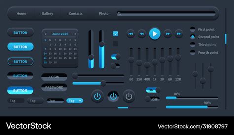 Black User Interface Modern Ui Elements Switches Vector Image