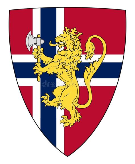 Norway Coat Arms Symbol Colored Country Logo With Norway Flag Stock