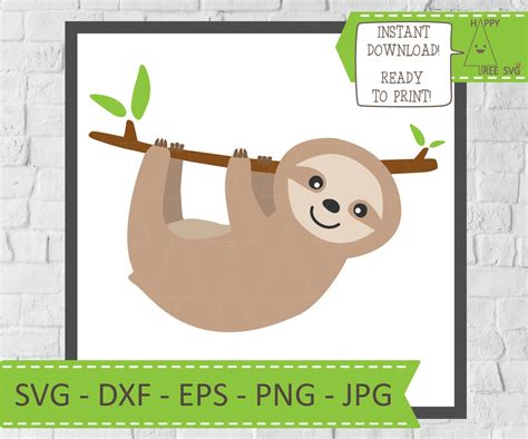 Sloth SVG sloth on branch svg hanging sloth svg dxf png | Etsy