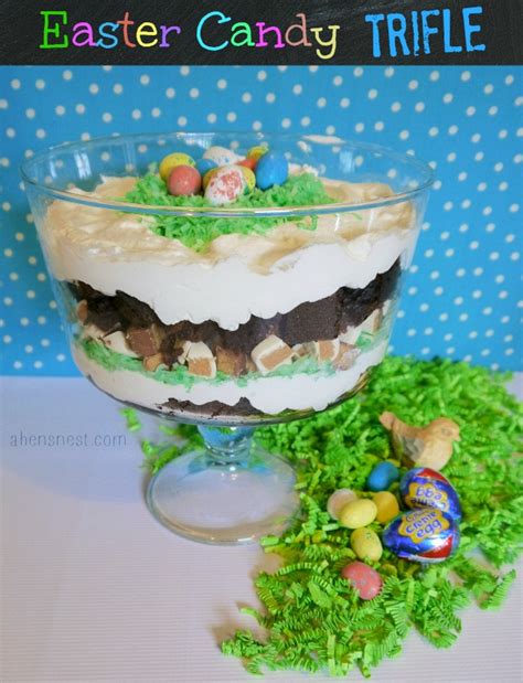 This super cute easter trifle dessert literally takes just a few minutes to make and will be a hit with both kids as well as adults. HERSHEY'S Easter Candy Basket Ideas + a Brownie Trifle # ...