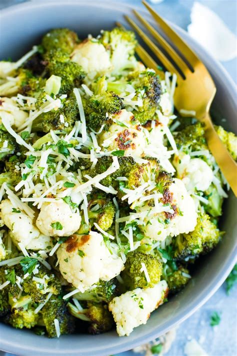 Garlic Parmesan Roasted Broccoli And Cauliflower Low Carb Keto