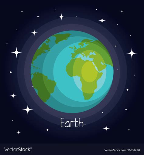 Earth Planet In Space With Stars Shiny Cartoon Vector Image