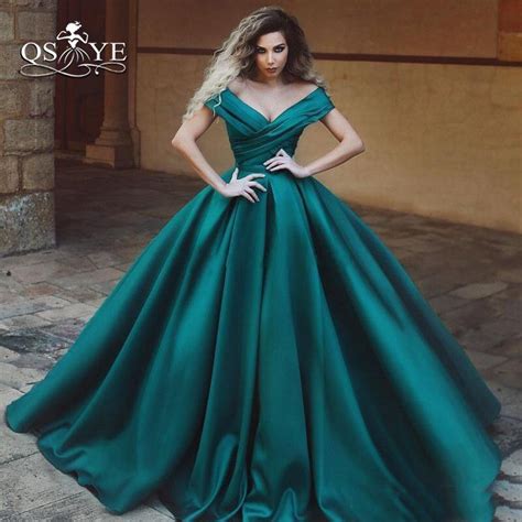 Qsyye 2019 Green Long Prom Dresses Sexy Off Shoulder V
