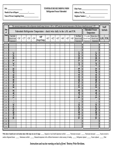 Refrigerator Temperature Log Template Excel Fill Online Printable
