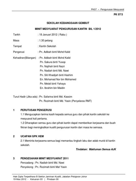 Universiti kebangsaan malaysia (ukm)kelab pencinta alam sekitar minit mesyuarat program hijaukan bumibil. Minit Mesyuarat Kantin