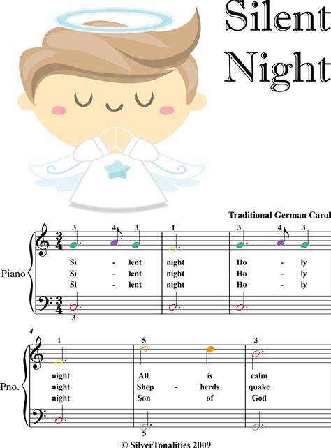 Silent Night Easist Piano Sheet Music with Colored Notes eBook by