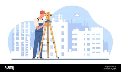 Surveyor Takes Measurements With Equipment At Site Under Construction