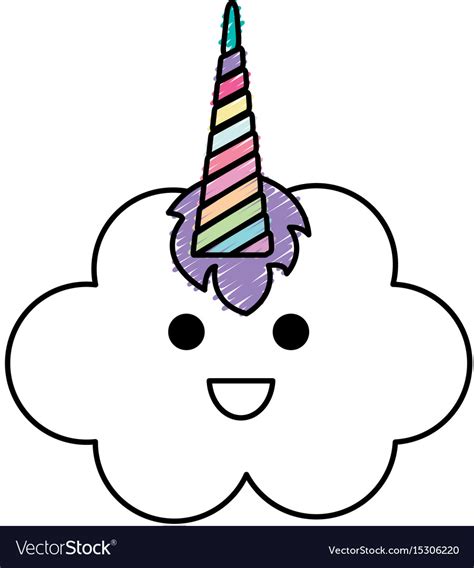 Cute Fantasy Cloud With Unicorn Horn Royalty Free Vector