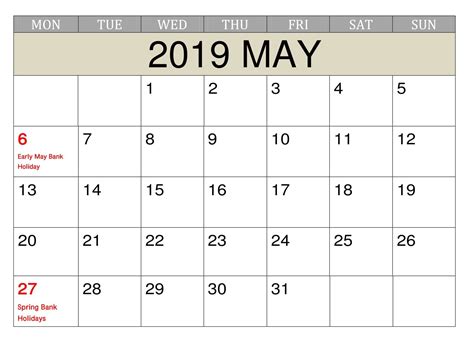 May 2019 Calendar With Holidays May2019 2019holidays Usa Uk Canada
